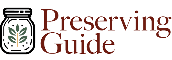 Preserving Guide logo with a jar and plant illustration, representing food preservation tips, and recipes.